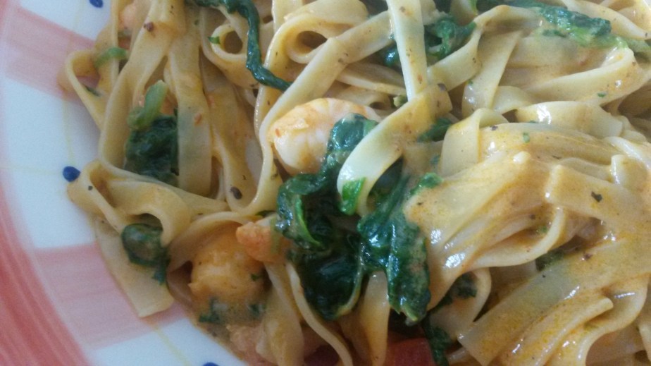 Fettuccini mit Garnelen und&nbsp;Spinat
